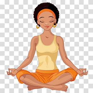 animated woman doing yoga meditating, Yoga Lotus position African American , Practicing yoga short hair woman transparent background PNG clipart thumbnail