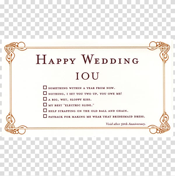 Wedding invitation IOU Greeting & Note Cards Gift, wedding template transparent background PNG clipart