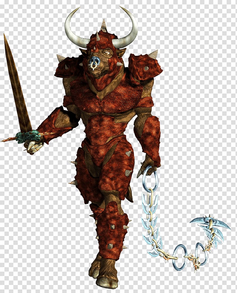 horned monster holding sword illustration, Minotaur Holding Chain transparent background PNG clipart