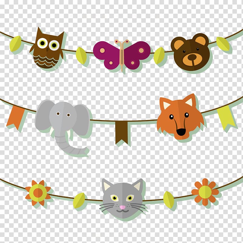 Animal Garland, 3 Creative animal heads pull flag material transparent background PNG clipart