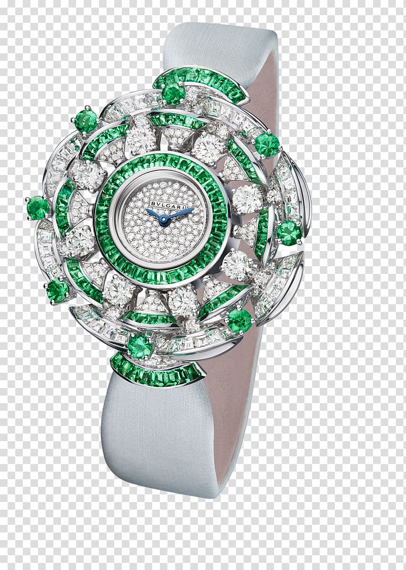 Watch Bulgari Jewellery Emerald Bracelet, Bulgari watches female form diamond watch green transparent background PNG clipart