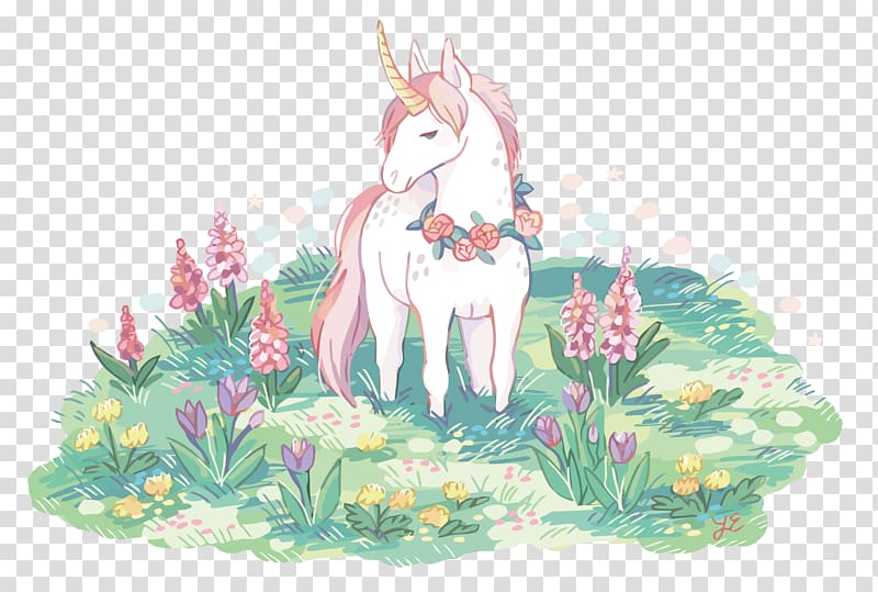 white and pink unicorn illustration, Unicorn Pegasus, unicorn on the grass transparent background PNG clipart
