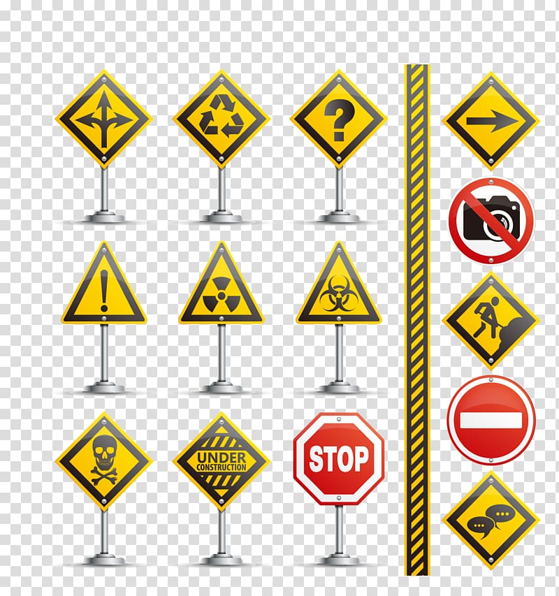 various traffic and warning signs, Traffic sign Road transport Warning sign Stop sign, Road signs transparent background PNG clipart
