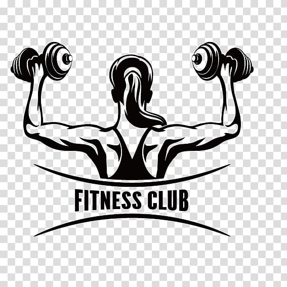 Fitness Club logo illustration, Fitness Centre Physical fitness , Woman barbell back of FIG. transparent background PNG clipart