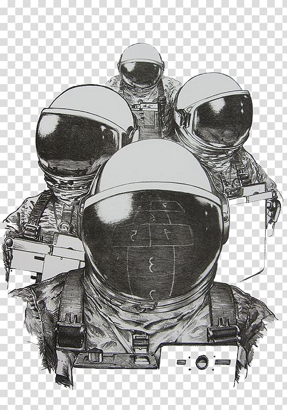 Four astronaut illustration, Astronaut Outer space Drawing Space suit