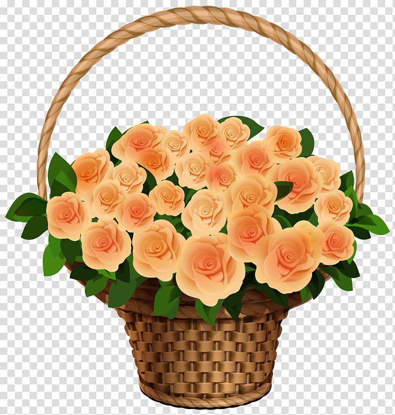brown flowers on brown basket , Rose , Basket with Yellow Roses transparent background PNG clipart
