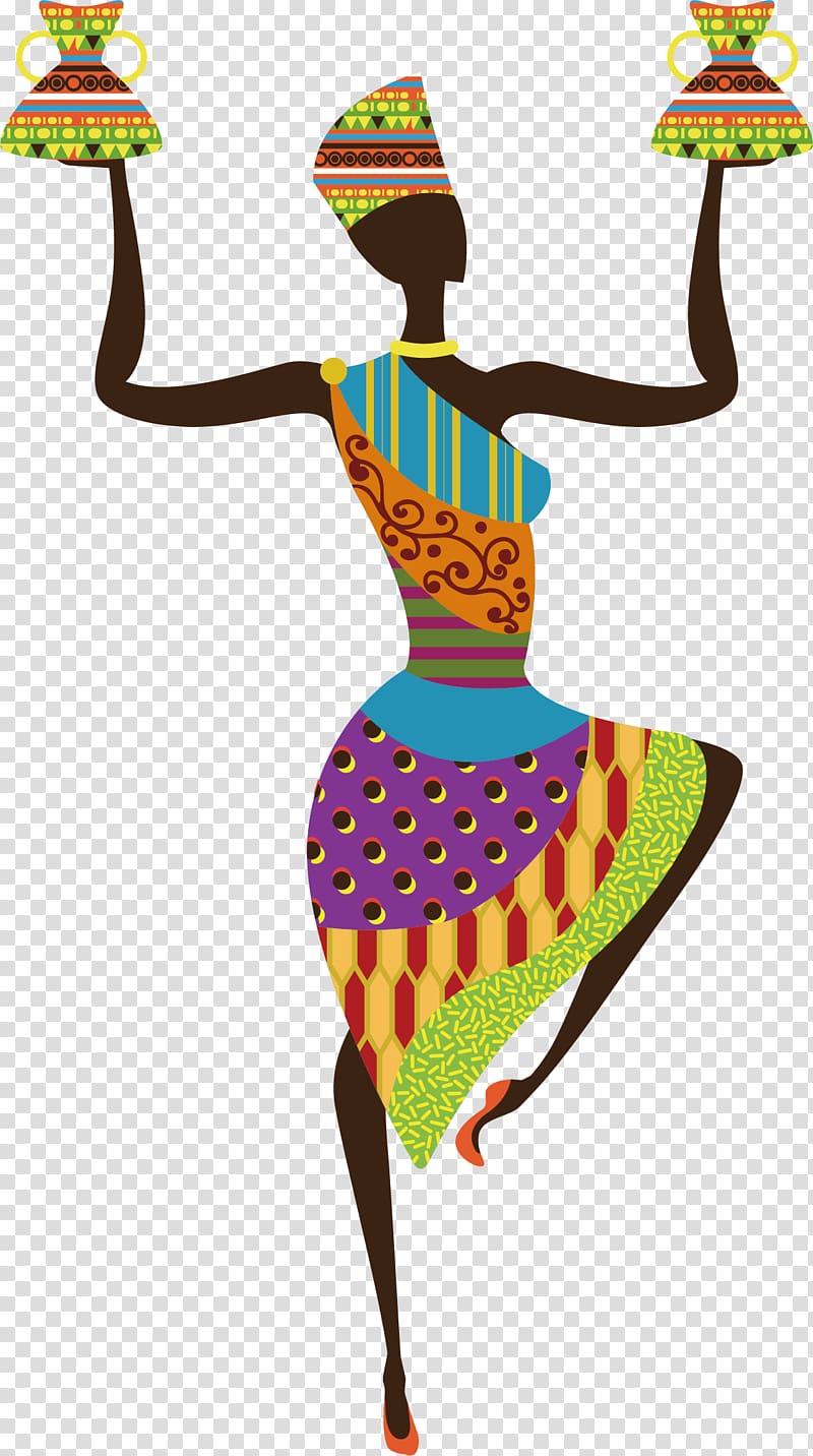 woman dancing while holding teapots, Africans African art, hip woman transparent background PNG clipart