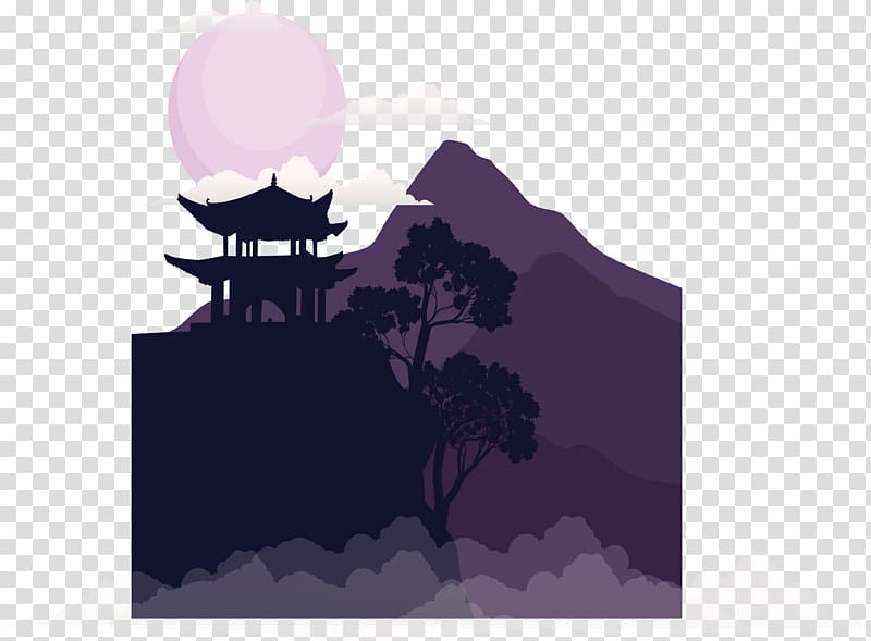Illustration, Moonlight in the mountains transparent background PNG clipart