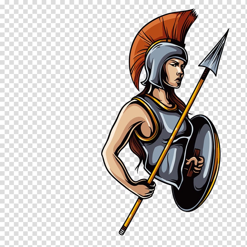 woman wearing armor holding shield and weapon , Ares Greek mythology The gods and goddesses of Olympus Twelve Olympians, Spear and shield guards transparent background PNG clipart