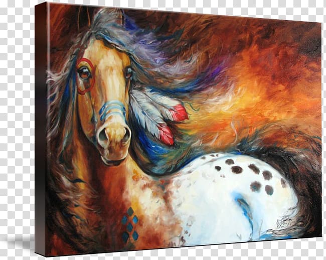 Horse Pony Oil painting Art, indian warrior transparent background PNG clipart