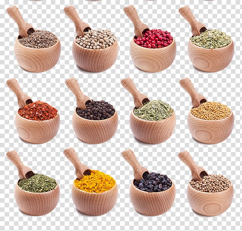 assorted spices, Spice Indian cuisine Bowl Seasoning Flavor, Bell 12 different spices transparent background PNG clipart