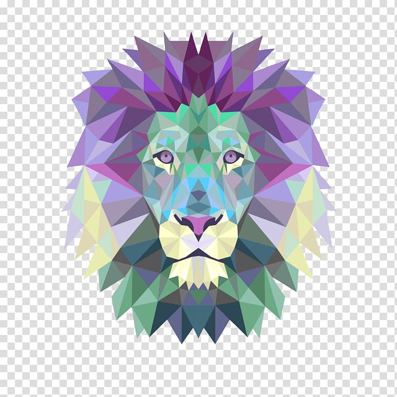 Lion Art Geometry Painting, watercolor lion transparent background PNG clipart