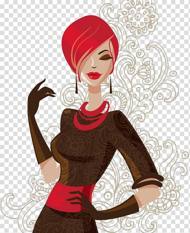 Drawing Girl Woman Illustration, Red hair fashion beauty transparent background PNG clipart