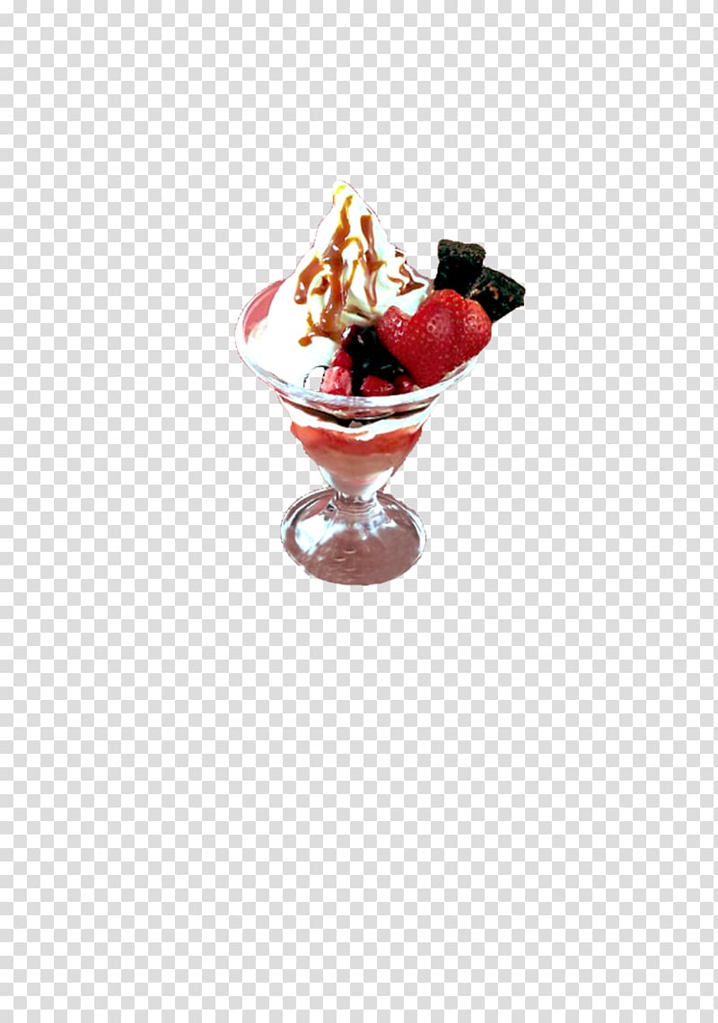Strawberry ice cream Sundae Dame blanche, Strawberry ice cream cute kind of decorative elements transparent background PNG clipart