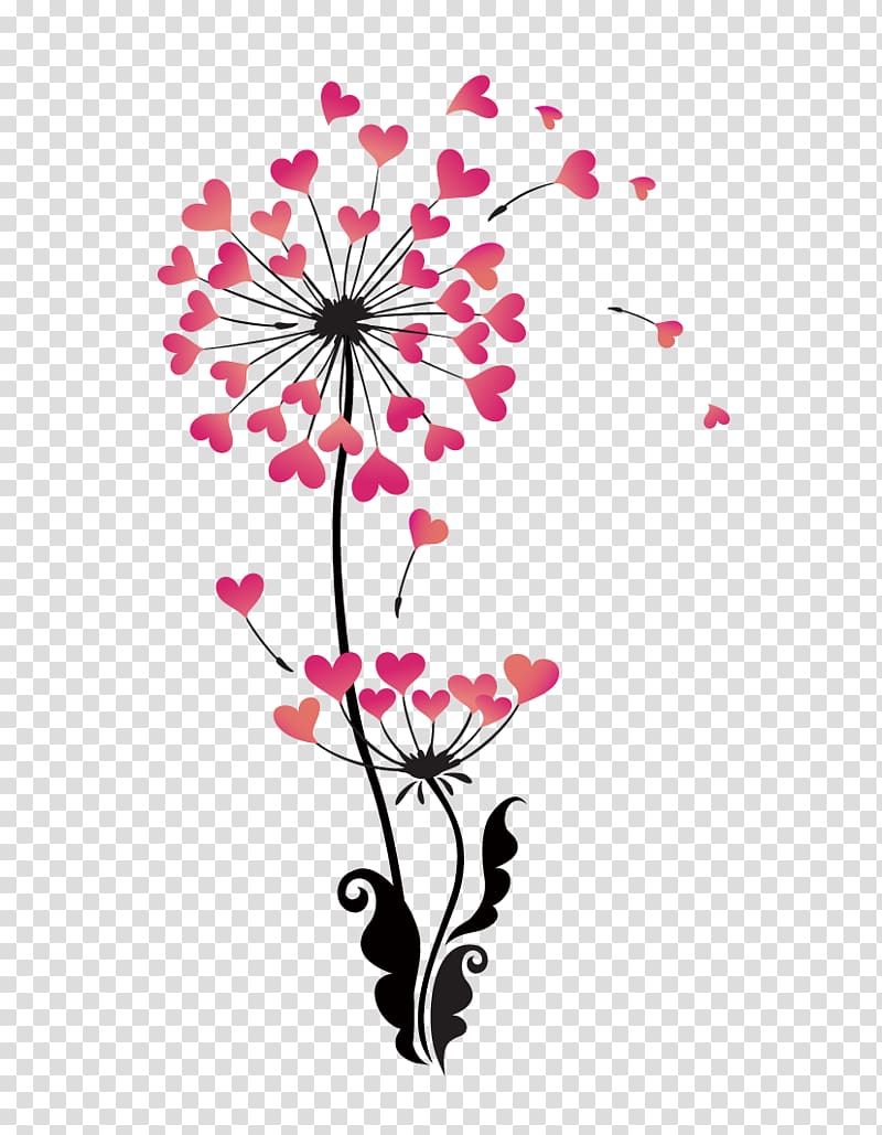 red and black floral , Dandelion , Heart-shaped Dandelion transparent background PNG clipart