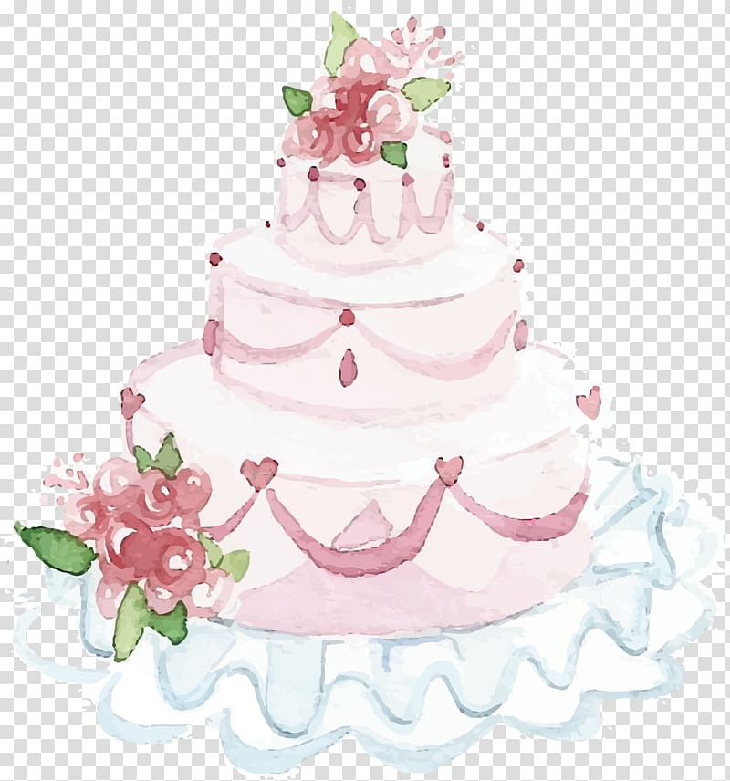 pink 3-layered cake, Wedding cake Watercolor painting, Beautiful wedding cake transparent background PNG clipart