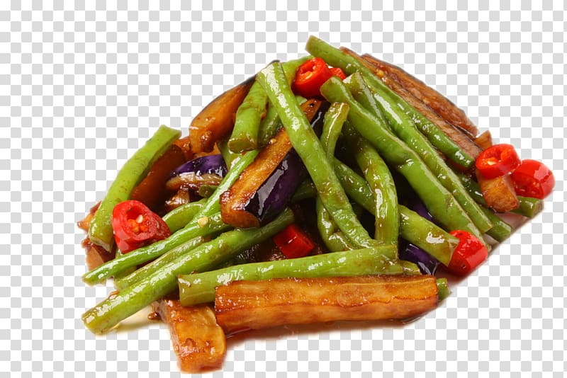 Green bean Vegetarian cuisine Stir frying Common Bean, Eggplant fried beans transparent background PNG clipart