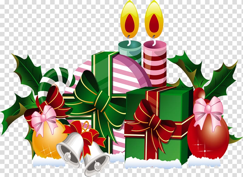 Ded Moroz Gift, Point stripe around the candle and a gift Heap transparent background PNG clipart