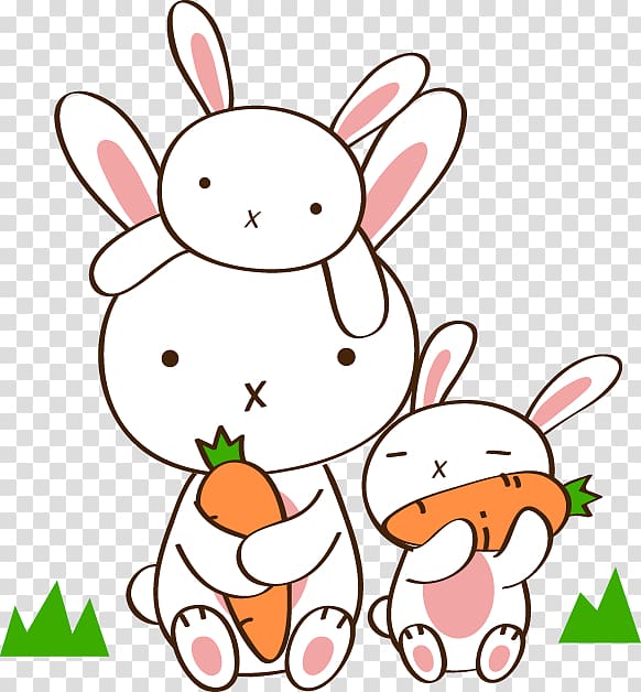 white rabbits holding carrot, Hot pot Eating Carrot Radish Chinese cabbage, Bunnies eat carrots transparent background PNG clipart