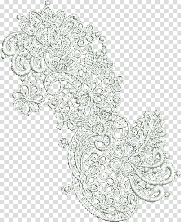 white embroidered illustration, Irish lace Textile Embroidery Pin, Lace Boarder transparent background PNG clipart