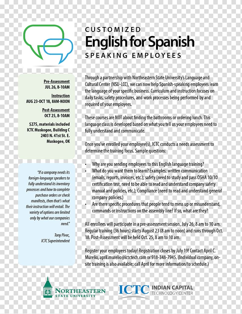 Indian Capital Technology Center English Spanish Information Language, Spanish language transparent background PNG clipart