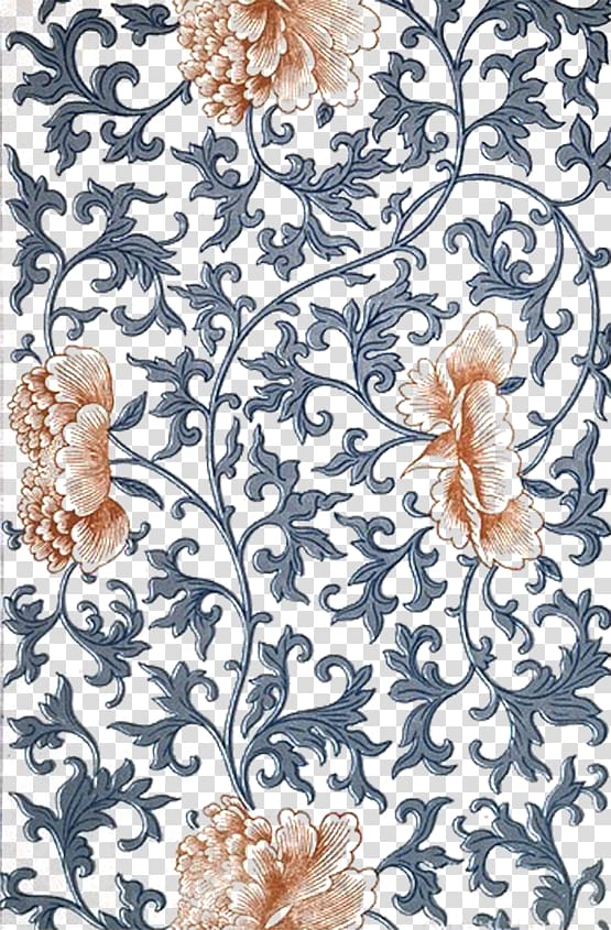 black and orange floral ornate pattern illustration, China Victoria and Albert Museum Examples of Chinese Ornament: Selected from Objects in the South Kensington Museum and Other Collections, Medieval complex creative flowers transparent background PNG clipart