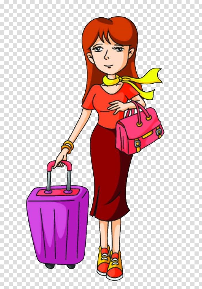 Tourism Woman , Cartoon female travel travel transparent background PNG clipart