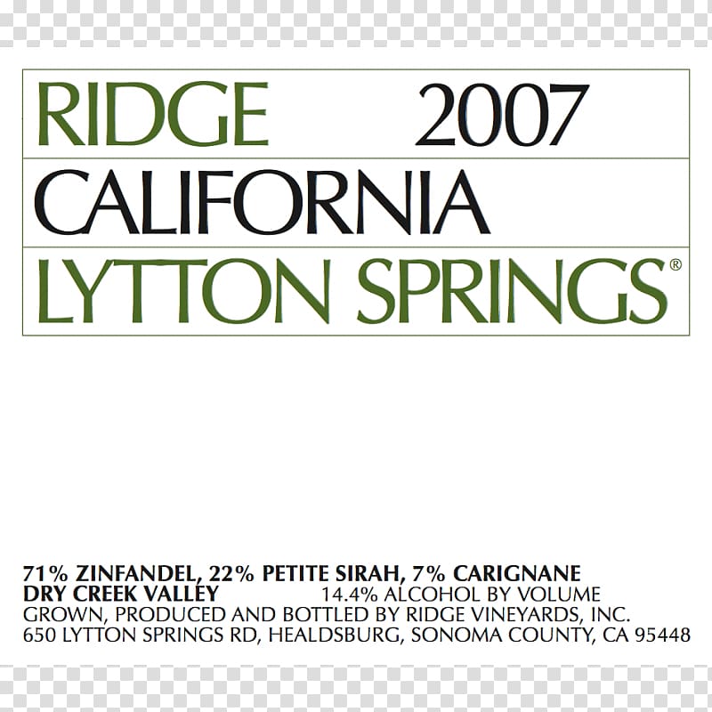 Lytton Springs Ridge Vineyards Dry Creek Valley AVA Zinfandel Wine, wine transparent background PNG clipart