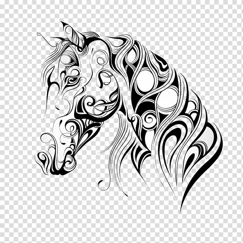 white and black horse illustration, American Quarter Horse Mustang Silhouette Horse head mask, Cartoon horse transparent background PNG clipart