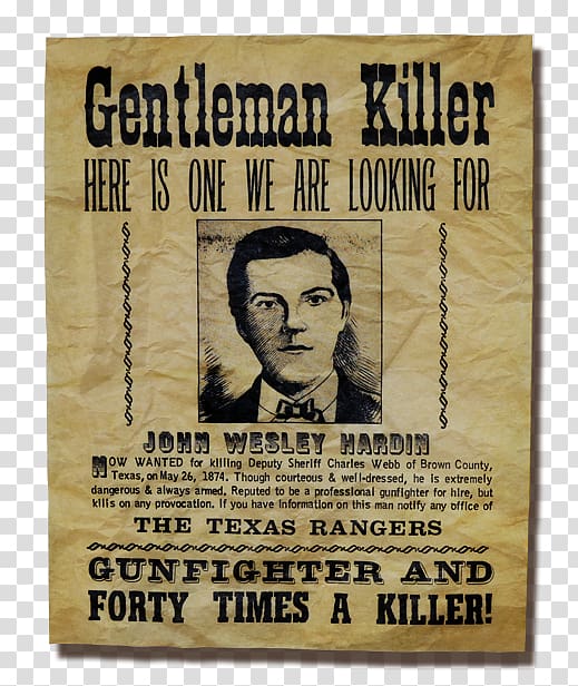 George Joseph Cvek Wanted poster John Wesley Hardin, Offer Poster transparent background PNG clipart