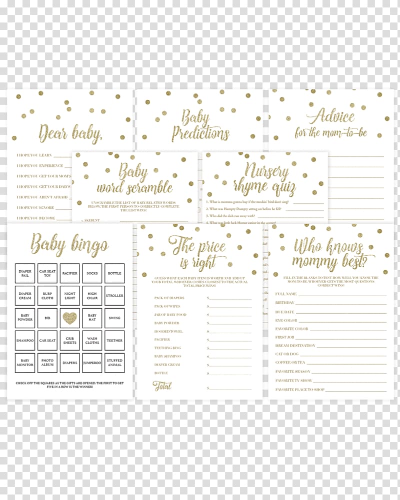 Baby shower Game Infant Father Mother, bingo cards transparent background PNG clipart