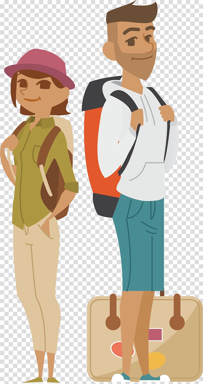 Tourism Travel Illustration, Happy couple backpack Posters element transparent background PNG clipart