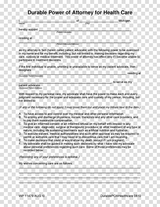Power of attorney Health Care Form Healthcare proxy Advance healthcare directive, united states transparent background PNG clipart