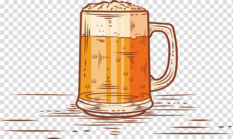 beer glass animated illustration, Ice beer Oktoberfest FOOM Drink, Hand drawn effervescent beer glass transparent background PNG clipart