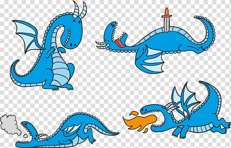 Dragon Fairy tale Drawing Illustration, cute blue cartoon dinosaur transparent background PNG clipart