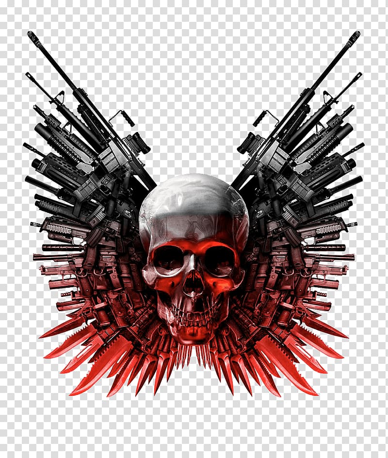 skeleton skull with rifles illustration, The Expendables Logo transparent background PNG clipart