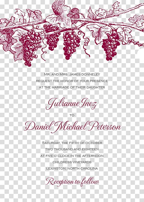 Wedding invitation Mountain Run Winery Common Grape Vine, wedding invitation paper transparent background PNG clipart