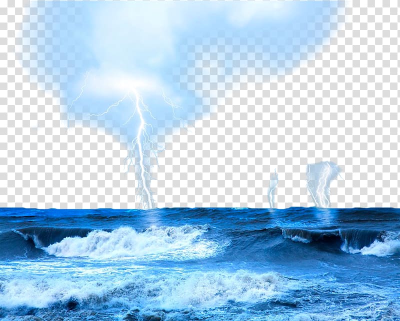Thunderstorm Cloud Lightning Sea, Blue sky lightning on the sea transparent background PNG clipart