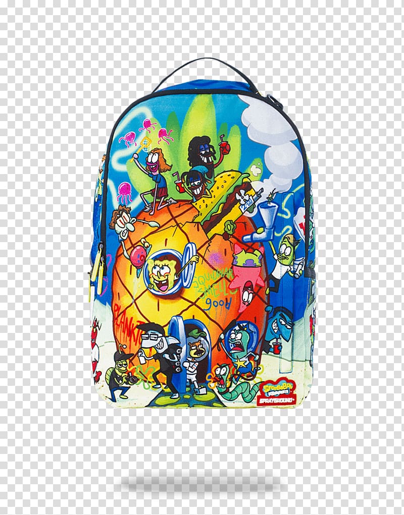 Sprayground Backpack Zipper Strap Bag, Spongebob Sold transparent background PNG clipart