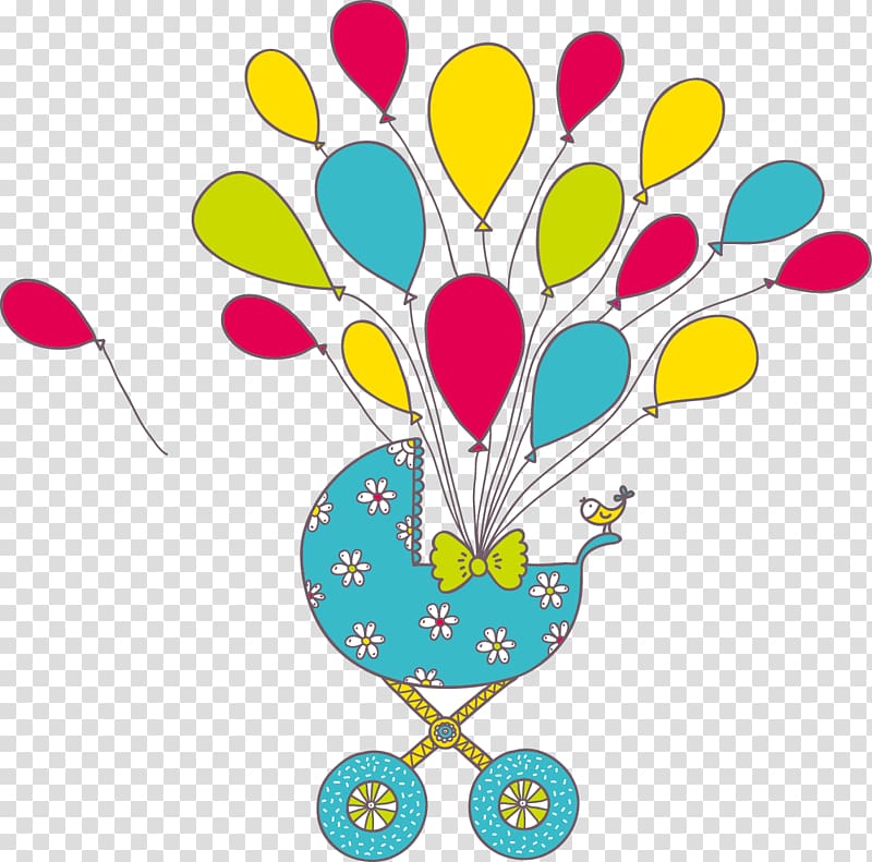 Cartoon Drawing Greeting card Illustration, Cute cartoon balloons trolley transparent background PNG clipart