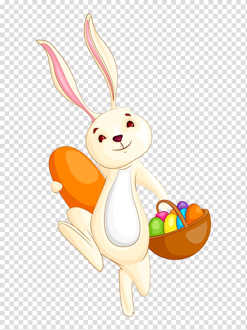 Easter Bunny Rabbit , Cartoon rabbit holding eggs transparent background PNG clipart