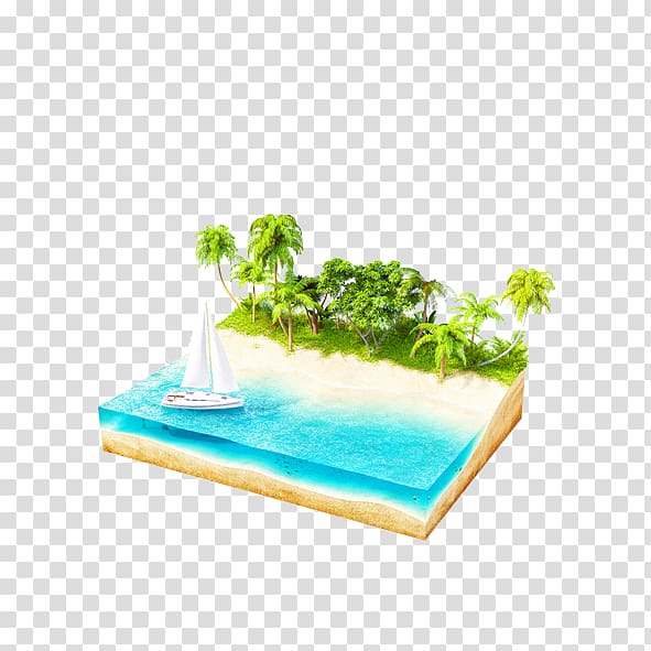 Euclidean Illustration, Perspective Coconut tree island sailboat transparent background PNG clipart
