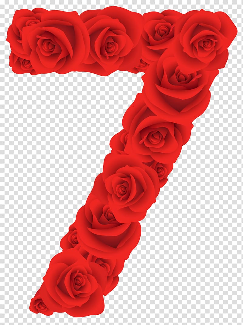 7 red rose print artwork, Number , Red Roses Number Seven transparent background PNG clipart