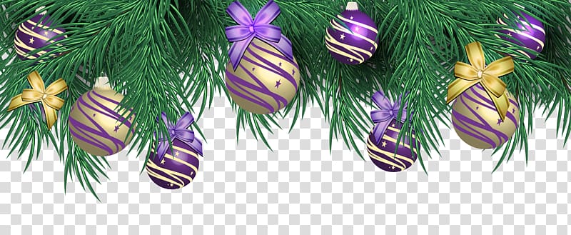 green and purple Christmas decor, Christmas ornament Purple , Christmas Pine Decor with Purple Balls transparent background PNG clipart
