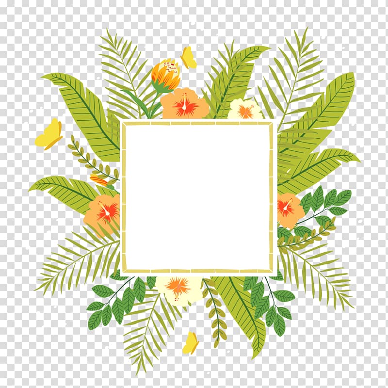 white and green floral border illustration, Tropics Flower , Tropical plants transparent background PNG clipart
