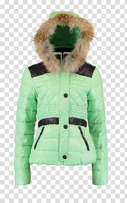 Hood Fur clothing Coat Jacket, soft green transparent background PNG clipart