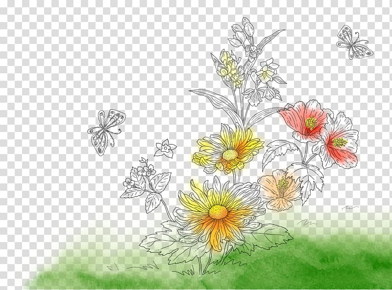 Flower Watercolor painting Pattern, Floral background ink on the grass transparent background PNG clipart