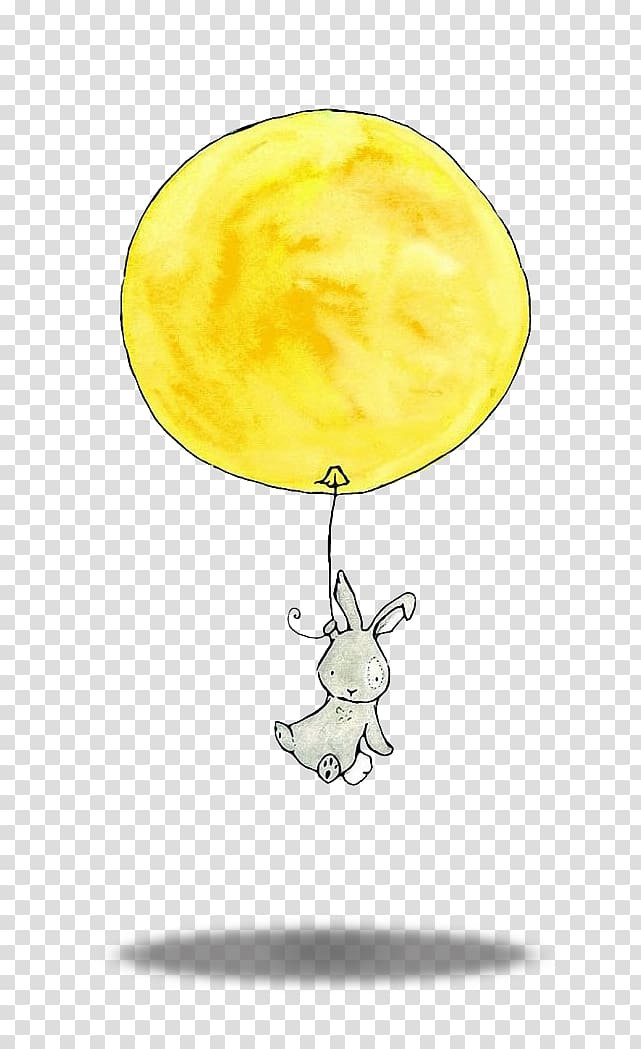 gray rabbit holding on yellow balloon, Moon rabbit Icon, Moon Balloon transparent background PNG clipart