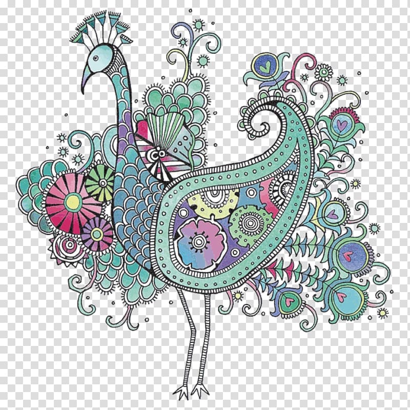 blue, teal, and pink peacock , Bird Peafowl Drawing Doodle Pattern, peacock transparent background PNG clipart