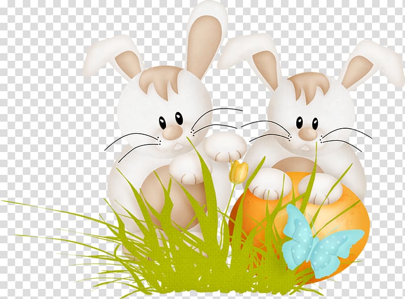 Easter Bunny Domestic rabbit Brush rabbit, Cartoon rabbits and eggs transparent background PNG clipart